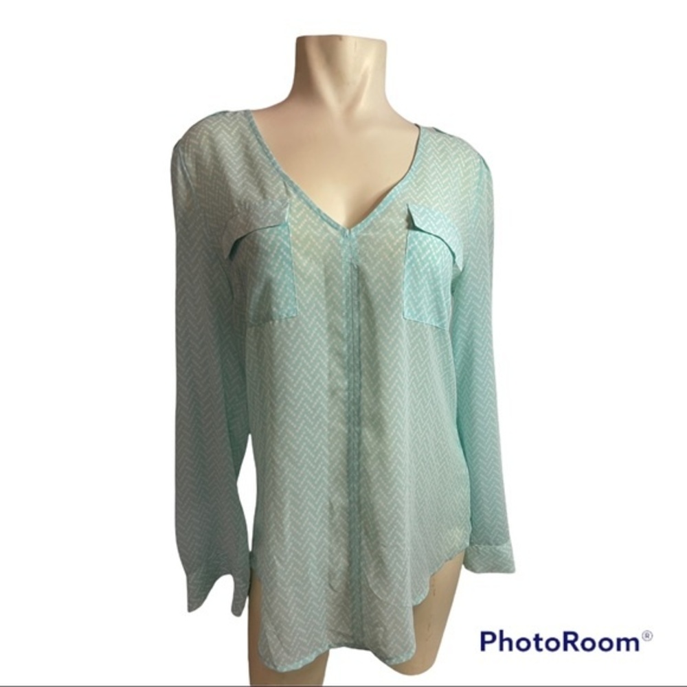 Candies Teal Sheer V-Neck Blouse Size L